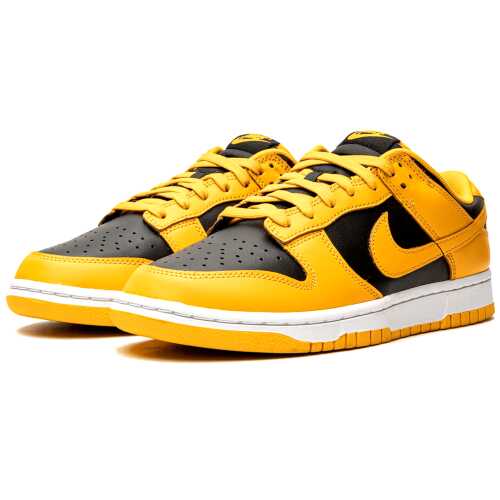 The Nike Dunk Low “Goldenrod” is an original colorway of the classic low-top shoe that debuted back in 1985 as part of the college basketball-inspired “Be True to Your School” collection. Also known as the “Varsity Maize” and “Iowa” Dunk Low, the “Goldenrod” is a timeless, two-tone, black and yellow colorway of the vintage basketball shoe that also inspired the coveted, unreleased “Wu-Tang” Dunk High from 1999. Here, the “Goldenrod” features black leather on the perforated toe and on the mid-panel and collar. Contrasting Goldenrod-colored leather panels and Swoosh branding draw eyes to the shoe. On the heel, old school-inspired “Nike” detailing is embroidered in black lettering. A Goldenrod “Nike” logo is printed alongside a Swoosh insignia on the black nylon tongue tag on the black nylon tongue. A white midsole and yellow rubber outsole complete the look.