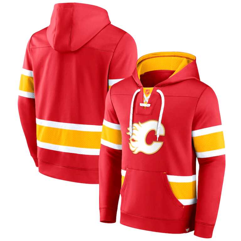 Men's Calgary Flames Fanatics Branded Red Iconic Power Play Lace-Up Pullover Hoodie - Image 3