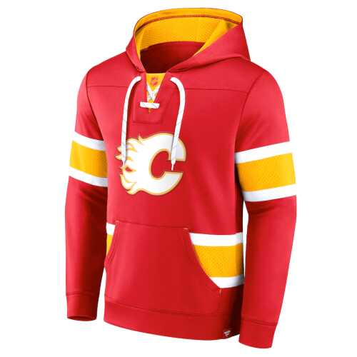 Men's Calgary Flames Fanatics Branded Red Iconic Power Play Lace-Up Pullover Hoodie