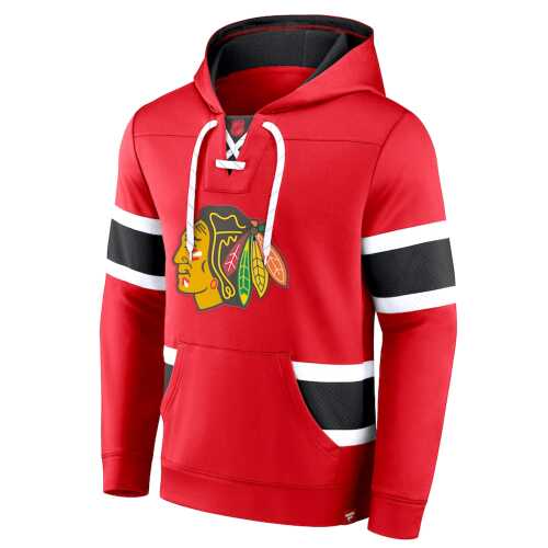 Men's Chicago Blackhawks Fanatics Branded Red Iconic Power Play Lace-Up Pullover Hoodie