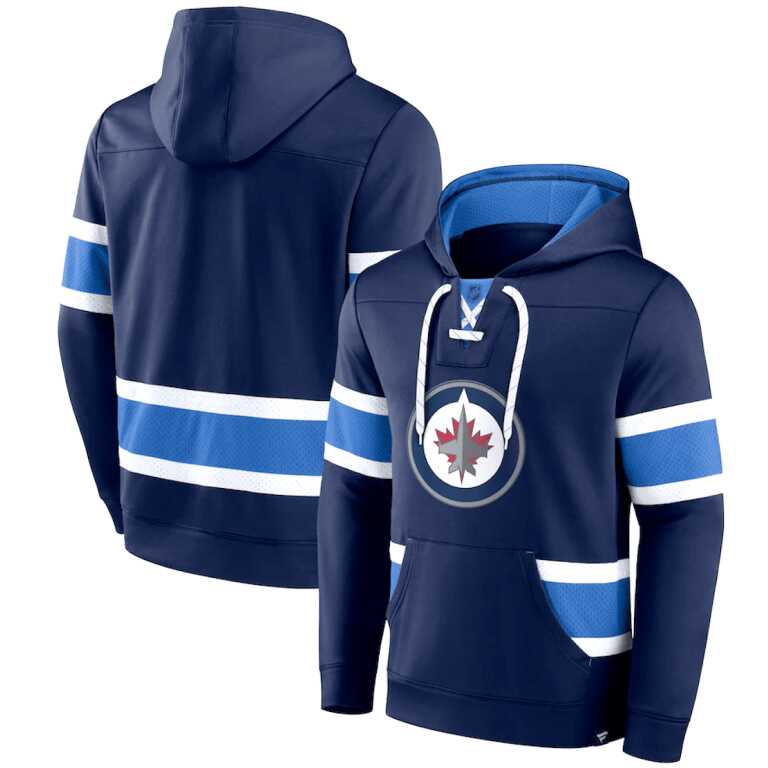 Men's Winnipeg Jets Fanatics Branded Navy Iconic Power Play Lace-Up Pullover Hoodie - Image 3