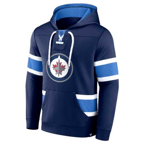 Men's Winnipeg Jets Fanatics Branded Navy Iconic Power Play Lace-Up Pullover Hoodie