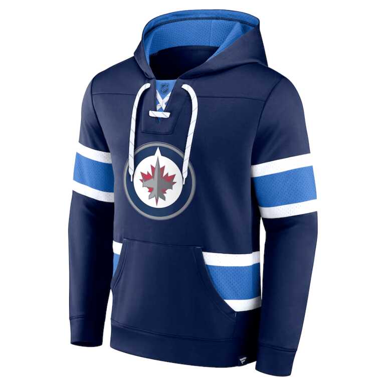 Men's Winnipeg Jets Fanatics Branded Navy Iconic Power Play Lace-Up Pullover Hoodie