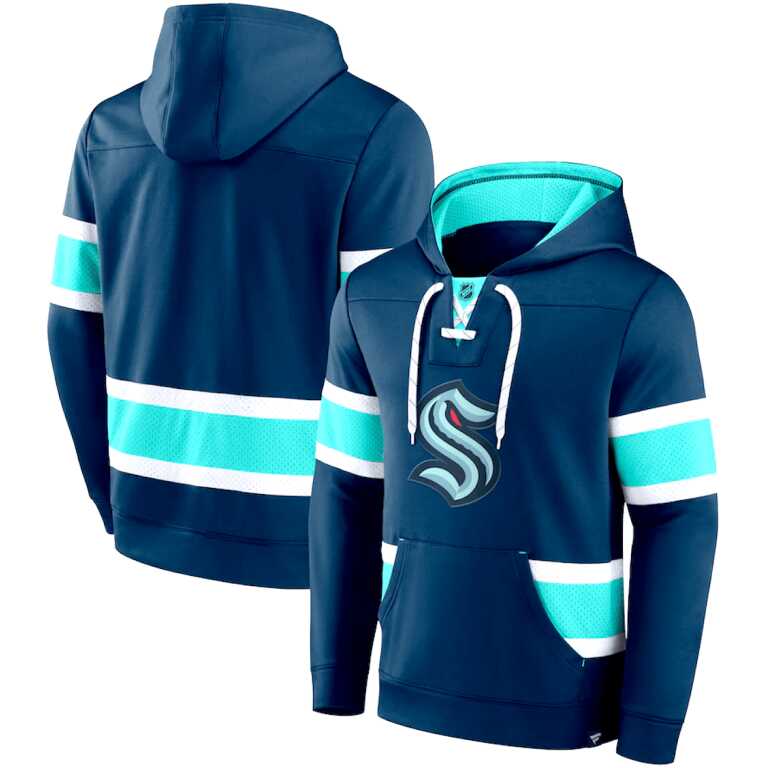 Men's Seattle Kraken Fanatics Branded Red Iconic Power Play Lace-Up Pullover Hoodie - Image 3