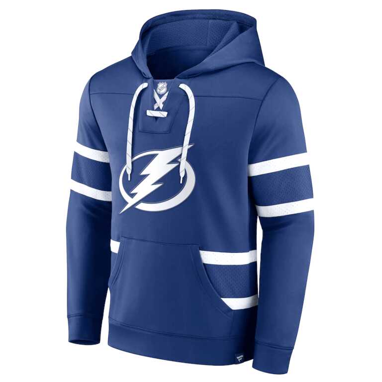 Men's Tampa Bay Lightning Fanatics Branded Navy Iconic Power Play Lace-Up Pullover Hoodie