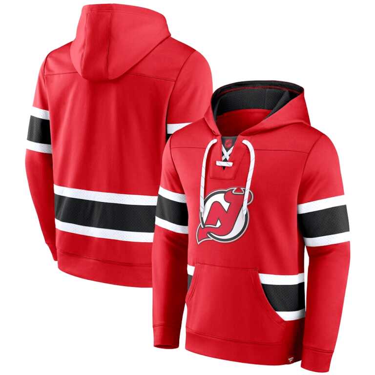Men's New Jersey Devil Fanatics Branded Red Iconic Power Play Lace-Up Pullover Hoodie - Image 3
