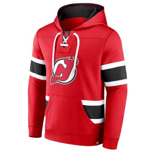 Men's New Jersey Devil Fanatics Branded Red Iconic Power Play Lace-Up Pullover Hoodie