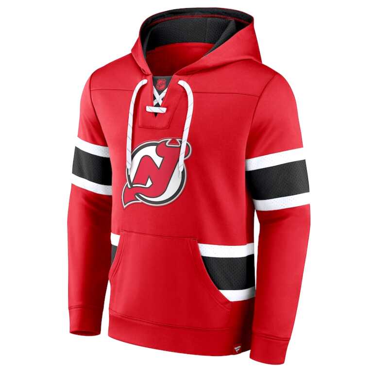 Men's New Jersey Devil Fanatics Branded Red Iconic Power Play Lace-Up Pullover Hoodie