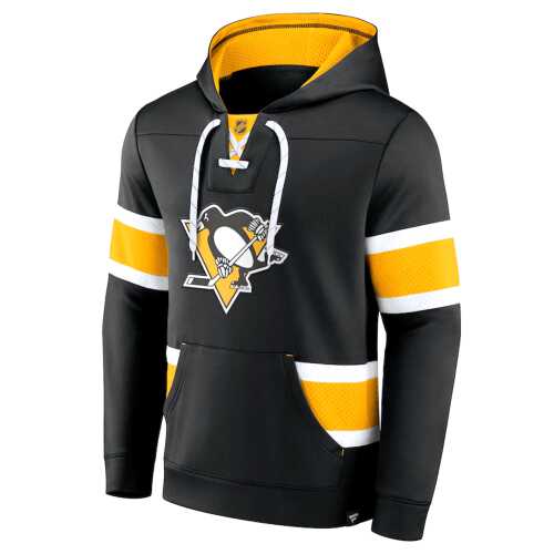 Men's Pittsburgh Penguins Fanatics Branded Black Iconic Power Play Lace-Up Pullover Hoodie