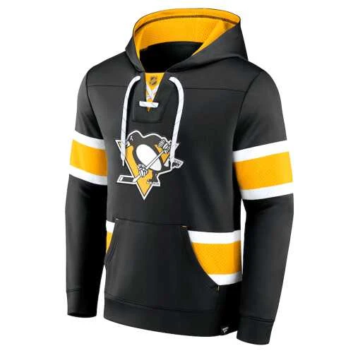 Men's Pittsburgh Penguins Fanatics Branded Black Iconic Power Play Lace-Up Pullover Hoodie