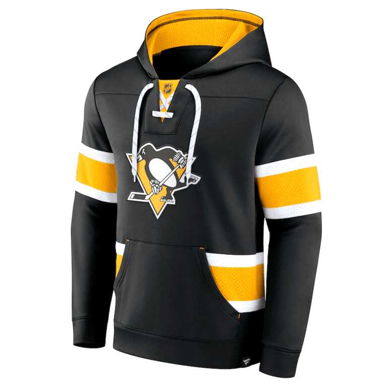 Men's Pittsburgh Penguins Fanatics Branded Black Iconic Power Play Lace-Up Pullover Hoodie