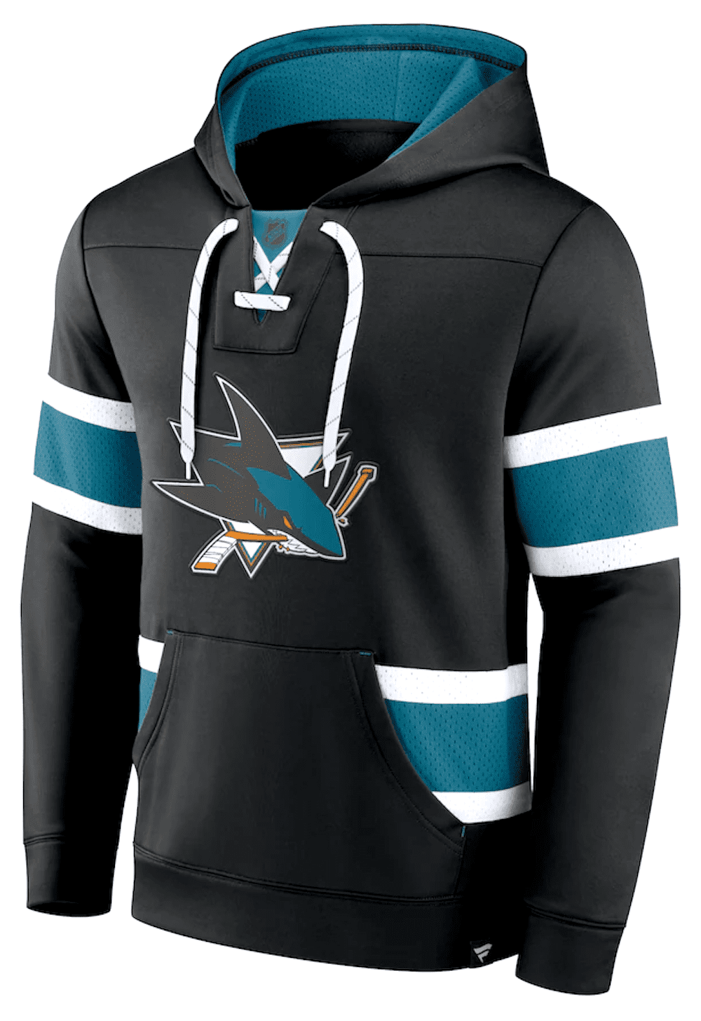 Men's San Jose Sharks Fanatics Branded Black Iconic Power Play Lace-Up Pullover Hoodie