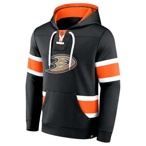 Men's Anaheim Ducks Fanatics Branded Black Iconic Power Play Lace-Up Pullover Hoodie