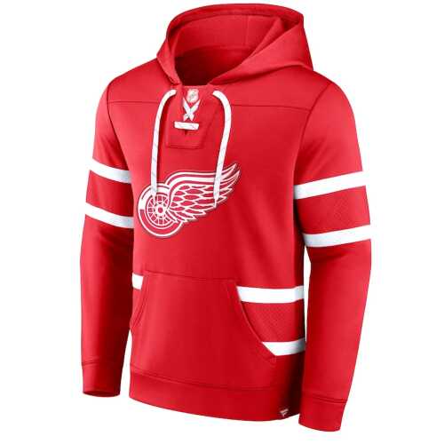 Men's Detroit Red Wings Fanatics Branded Red Iconic Power Play Lace-Up Pullover Hoodie