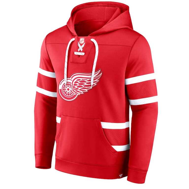 Men's Detroit Red Wings Fanatics Branded Red Iconic Power Play Lace-Up Pullover Hoodie
