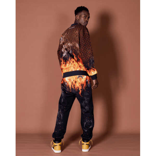 Men's SPRAYGROUND SWEATSHIRT SHARK ON FIRE CREWNECK BROWN - Image 6
