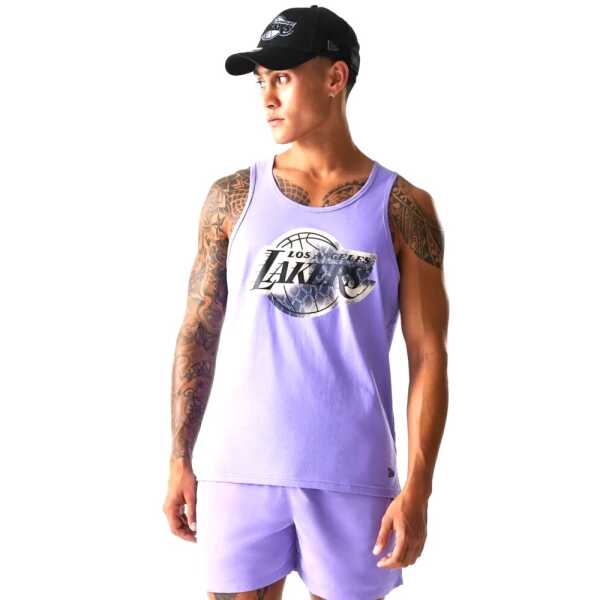 New Era Camiseta Sin Mangas LA Lakers NBA All Over Print Infill Morada